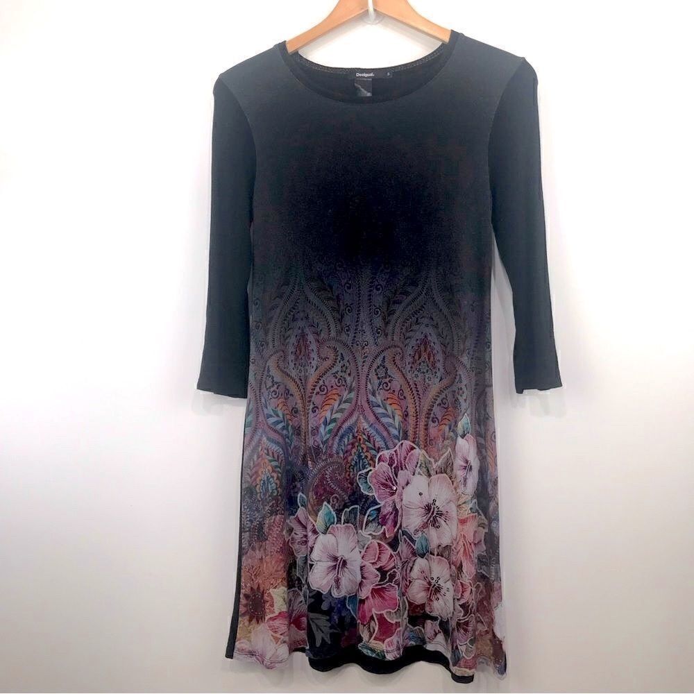 Desigual Floral Design Black Jersey Dress